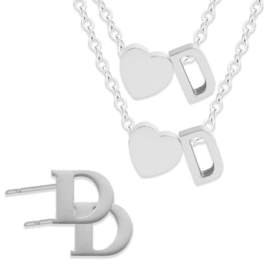 Initiaal Ketting & Armband & Oorbellen set met Letter D Zilverkleurig - Stainless Steel - Met letter & Hartje! - 3x Sieraden Cadeau - Pax Amare