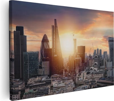 Artaza Canvas Schilderij Skyline Zonsondergang - 30x20 cm - Klein - Wanddecoratie Woonkamer - Muurdecoratie Londen - Kamer Accessoires