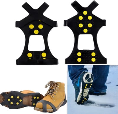 1 paar - Antislip Klimijzers - voor Wandelen en Trekking - Stijgijzers met spikes - Antislip schoenovertrekken voor stijgijzers - Antislip overschoenen - Stijgijzers met 10 tanden - Antislip - Zwart - Maat M - Geschikt voor schoenmaat 34-39