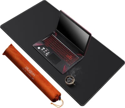 Grote Bureau Mat van PU Leer 900x600mm, Ideaal als Toetsenbord Pad, Tafelmat voor Kantoor en Thuisdecoratie (Zwart)