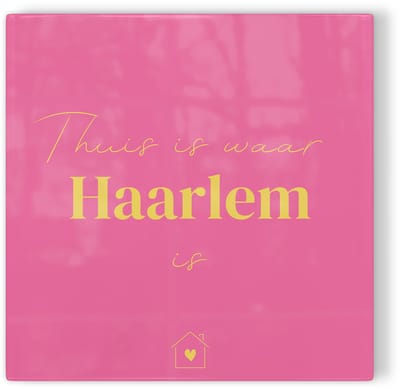 Tegeltje Thuis is waar Haarlem is - roze geel - tegeltje stad - tegeltje met tekst