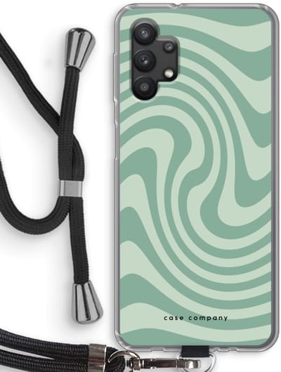 Case Company® - Hoesje met koord geschikt voor Samsung Galaxy A32 5G hoesje met Koord - Swirl Groen - Telefoonhoesje met Zwart Koord - Bescherming aan alle Kanten en Over de Schermrand