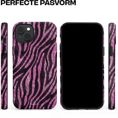 Casetastic hoesje geschikt voor Apple iPhone 15 Plus - MagSafe - Dubbellaagse bescherming - Roze Paarse Zebraprint - Fashion Case - Zwart Lila