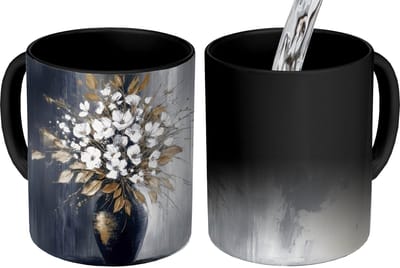 Magische Mok - Foto op Warmte Mokken - Koffiemok - Bloemen - Wit - Vaas - Abstract - Magic Mok - Beker - 350 ML - Theemok