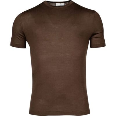 Thomas Maine Trui Fine Merino Crew Neck Short Sleeve Single Knit Choco Brown / male