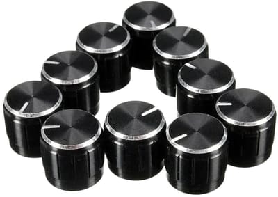 Potentiometer Knoppen - Draaibare Regelaars - Elektronica Aanpassen - Gekartelde As - Diameter 15mm - Zwart