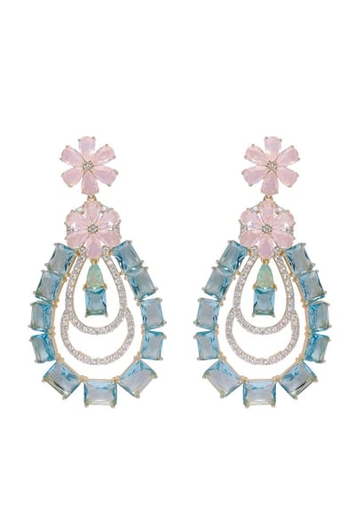AVANT-GARDE PARIS Diva Oorbellen - Luxe Hanger - 1 stuk - Groen en roze met zirconia en goudplating