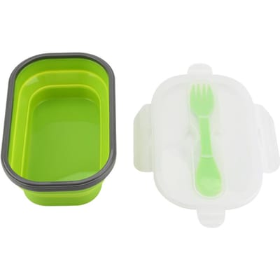 Boîte à déjeuner pique-nique alimentaire en silicone avec fourchette, récipient pliable télescopique extensible green