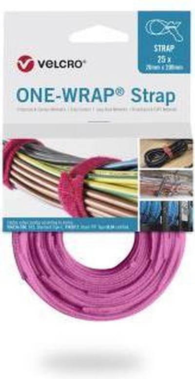 VELCRO® - One-wrap Strap - 20mm x 200mm - Roze - Klittenband - 25 Stuks per rol - (098.0609)