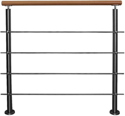 RVS Trapleuning met Houten Handvat en Horizontale Spijlen - 2 Meter