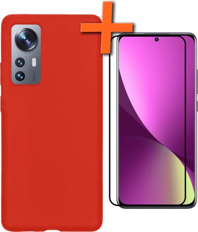 Hoes - Met Screenprotector - Geschikt voor Xiaomi 12 - Sterk & Shockproof - Back Cover - Siliconen Case - Telefoon Hoes - Rood