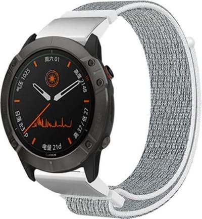 Stoffen nylon bandje geschikt voor Garmin Fenix 5 - Plus & Sapphire - Fenix 6 - Pro & Sapphire - Garmin Fenix 7 / 8 - 47mm / E - Garmin Epix Gen 2 - Quickfit 22 / 22mm band voor Garmin smartwatches - Horlogebandje - Polsband - grijs