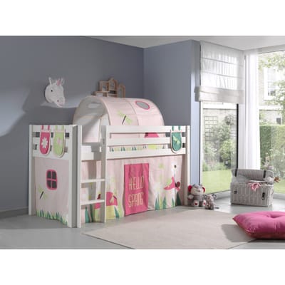 LUCEVI - Pino Halfhoogslaper + Ladder + Spring Gordijntjes + 3 Zakjes + Spring Tunnel - Wit - 90x200 cm