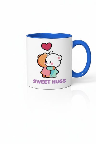 Schattige "Sweet Hugs" Mok met Knuffelende Beren & Hart - Liefdevol Keramiek Cadeau 330ml
