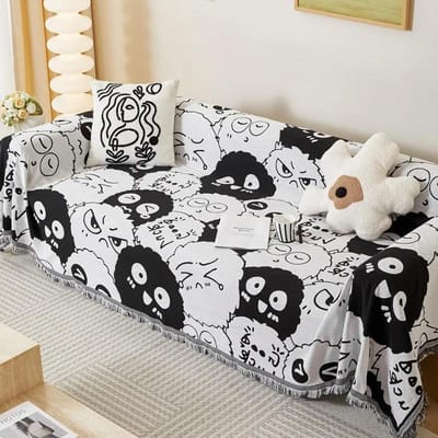 Cartoon Bankhoes Handdoek Jacquard Dubbel Gebruik Bedden Dekens Plaid Picknickmat Met Kwastje Slaapbank Universeel Decoratief 90x90cm 1pcs