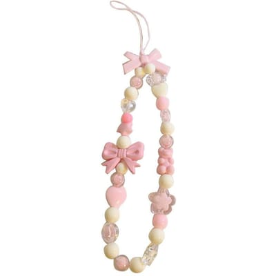 Strik Kralen Mobiele Telefoon Ketting Bedel Acryl Hart Kralen Hanger Telefoon Ophanging Lanyard Riem Vrouwen Meisjes Zoete Accessoires