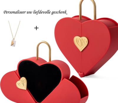 Elegante Hartvormige Geschenkdoos Rood + Luxe Ketting Verborgen Bericht I LOVE YOU - Harten Doos + Sieraad Zilver Goud - Valentijn Cadeau - Huwelijks Geschenken - Trendy Kerstcadeau In Luxe Harten Box - Liefdesdoos Verjaardag Geschenk - Romantisch Ca