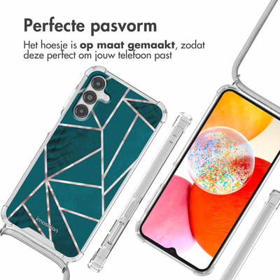 imoshion Hoesje - Geschikt voor Samsung Galaxy A14 (5G) / A14 (4G) - Design Hoesje met Koord - Petrol Green Graphic