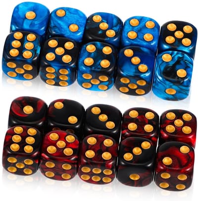 Dailygoods- Dobbelstenen Set van 20 - Gekleurde Dobbelstenen - D6 Dobbelstenen - Acryl Dobbelstenen - 16 mm - Perfect voor Rollenspellen - Speeldobbelstenen