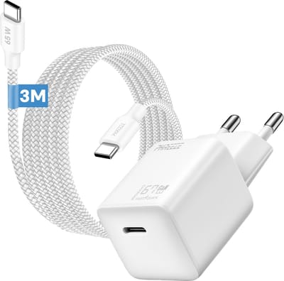 usb C adapter 65w - snellader - met usb C kabel 3 meter - laptop oplader usb c - usb c stekker - usb c oplader - usb c lader - wit