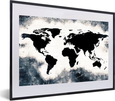 Poster in lijst - Fotolijst 60x40 cm - Posters - Wereldkaart - Hout - Zwart - Posterlijst zwart - Decoratie - Wanddecoratie woonkamer - Muurdecoratie slaapkamer
