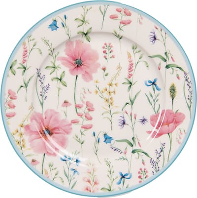 Clayre & Eef Ontbijtbord Ø 19 cm Wit Roze Porselein Bloemen