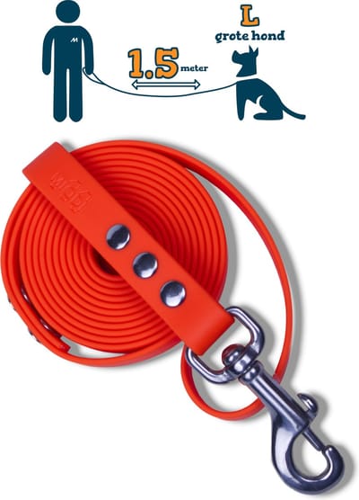 Miqdi hondenriem – BioThane® - oranje – 1.5 meter lang – 19mm breed – L/XL - grote hond