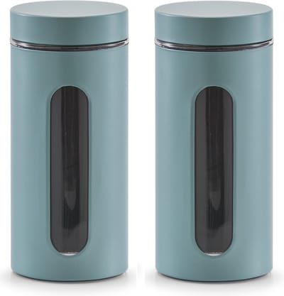 Zeller keuken Voorraadpot - 2x - met venster - eucalyptus groen - 1200 ml - D9.5 x 22cm