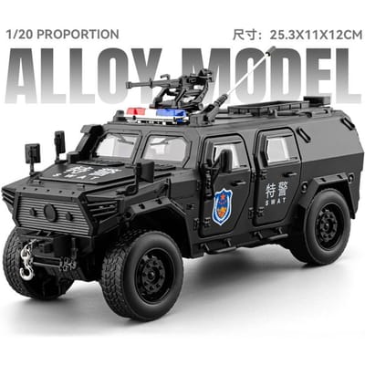 1:20 Politie Dapper Oorlogsvoering Militair Off-Road Voertuigen Legering Metaal Diecast Model Auto Geluid & Licht Terugtrekken Kinder Speelgoed Auto Jongen