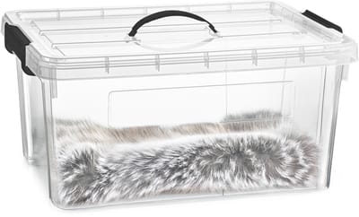 Plasticforte Opslagbox - met deksel - transparant grijs - 34 liter - 53 x 39 x 25 cm - kunststof - opbergdoos - opbergen