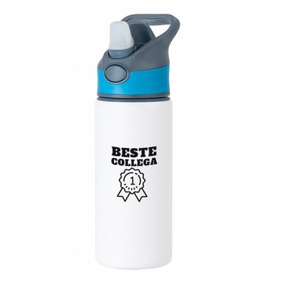 Hacebo® - Beste collega waterfles met rietje blauw - Beste collega - teamgenoot - cadeau - water fles - 650ML