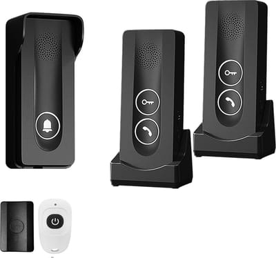 Doorsafe 1901 | Draadloze deurbel intercom / parlofoon met regenkap | werkt op 5V of op meegeleverde batterijen | met 2 x ontvanger | met draadloze unlock module | zwart