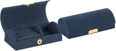klein, fluweel, reis-sieradendoosje voor ringen, oorbellen, sieraden, sieradenopslag, sieradendoos voor meisjes en dames (donkerblauw)