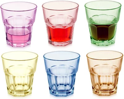 Vivalto Waterglazen/drinkglazen Summervibes - 6x stuks - transparant/kleurenmix - 300 ml - Opvallende vrolijke kleuren