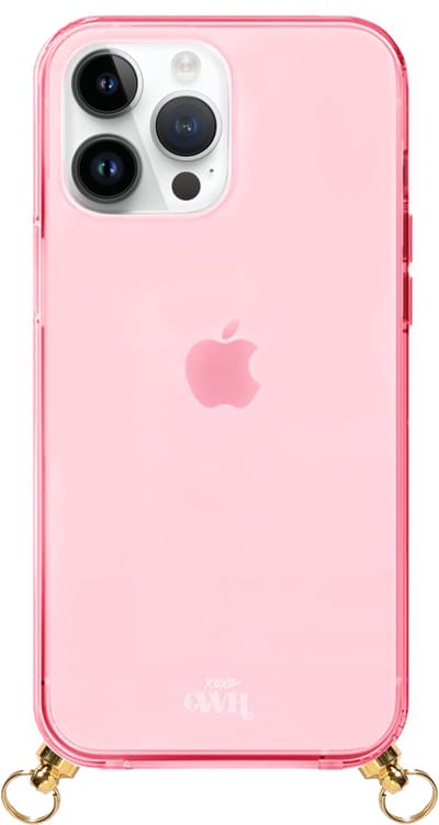 xoxo Wildhearts siliconen Cord Case Pink - iPhone 15 Pro Max hoesje - Hoesje zonder koord - Shockproof case - Doorzichtig Telefoonhoesje geschikt voor telefoonkoord - Geschikt voor telefoonketting / hanger - Transparant - Roze