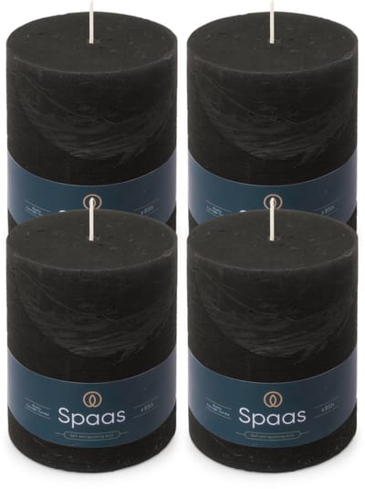 Spaas Rustieke Stompkaarsen - Zwart - 100/130mm - circa 95u - 4 kaarsen