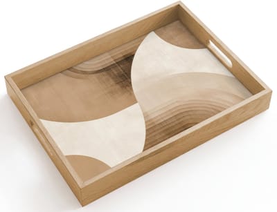 Dienblad hout 40x30 cm - Schootdienblad - Retro - Geometrische lagen - Aardetinten - Borrelplank rechthoek - Plateau dienbladen