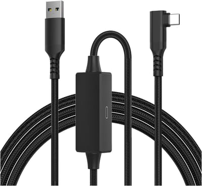 VR Link Kabel met Oplaadpoort 5m – High Speed USB 3.0 naar USB-C Kabel 5Gbps Geschikt voor Meta Quest 3 / 2 / 1 & Pico 4 – VR Headset Accessoire voor PC & SteamVR – Opladen tijdens Spelen – Zwart
