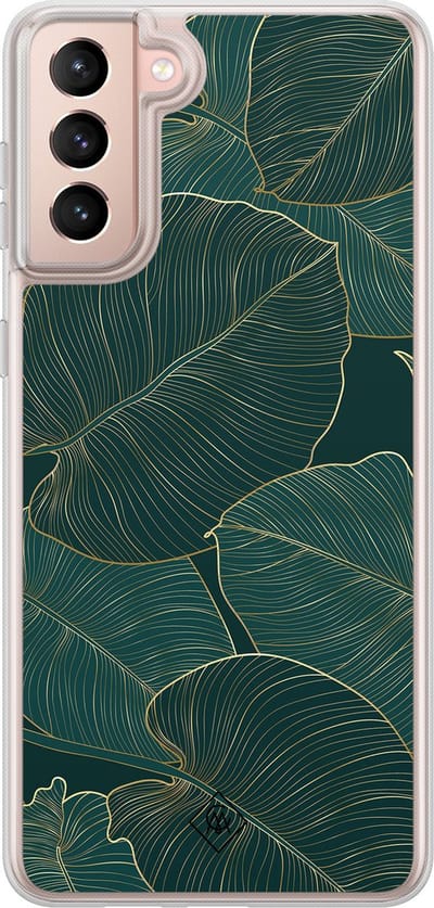 Casimoda® hoesje - Geschikt voor Samsung Galaxy S21 Plus - Monstera Leaves - 2-in-1 case - Schokbestendig - Bloemen - Verhoogde randen - Groen, Transparant