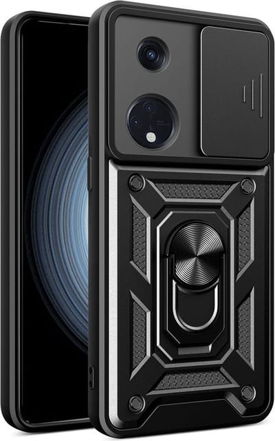 MobyDefend Hoesje - Geschikt voor Oppo Reno8 T - Pantsercase Met Draaibare Ring - Zwart