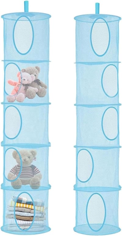 Set van 2 Opbergnetten voor Hangend Gebruik, Vouwbare Netmand, Mesh Opbergmand voor Speelgoed en Kleding