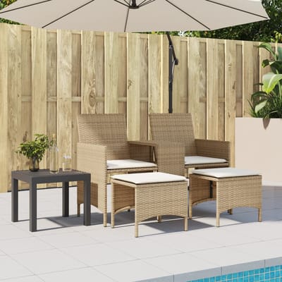 vidaXL - Tuinbank - 2-zits - met - tafel - en - voetenbanken - poly - rattan - beige