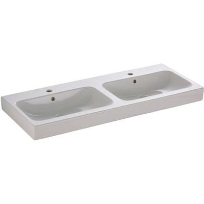 Geberit ICon Wastafel - 120x48.5x16cm - 2 wasbakken - 2 kraangaten - overloopgat - keramiek - glans wit