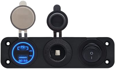 ProRide 12V USB Autolader 2 Poorten - QC3.0 - Drievoudig inbouw paneel - Sigaretten stopcontact en Schakelaar