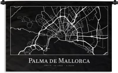 Wandkleed - Wanddoek - Plattegrond - Stadskaart - Palma de Mallorca - Kaart - 180x120 cm - Wandtapijt