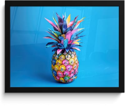 Poster in lijst - Fotolijst 40x30 cm - Posters - Ananas - Blauw - Tropisch - Vrolijk - Posterlijst zwart - Decoratie - Wanddecoratie woonkamer - Muurdecoratie slaapkamer