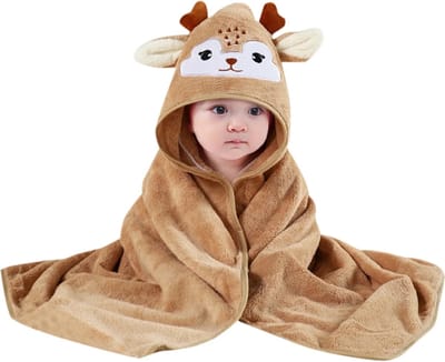 Bruin - Hert - Badcape - Baby Handdoek - Zachte Poncho - Badhanddoek - Met Capuchon - Badponcho - Dieren - Baby fleecedeken - Baby en Peuters - 0-3 jaar - Babydeken - Babycape - Wikkeldeken - Kraamcadeau - Handdoek - Kleuter - Multifunctionele