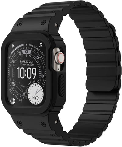 Buddi Forge Bandje en Hoesje Geschikt voor Apple Watch 40/41MM - Siliconen Sportbandje met Case - Magneetsluiting - Zwart