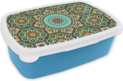 Broodtrommel Blauw - Lunchbox - Brooddoos - Mozaïek - Patronen - Mandala - 18x12x6 cm - Kinderen - Jongen