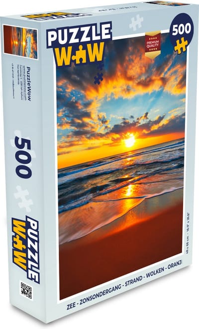Puzzel Zee - Zonsondergang - Strand - Wolken - Oranje - Legpuzzel - Puzzel 500 stukjes